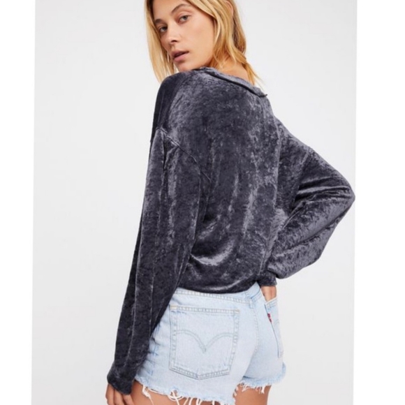 We The Free Crushed Velvet Grey Milan Layering Top - Picture 5 of 8